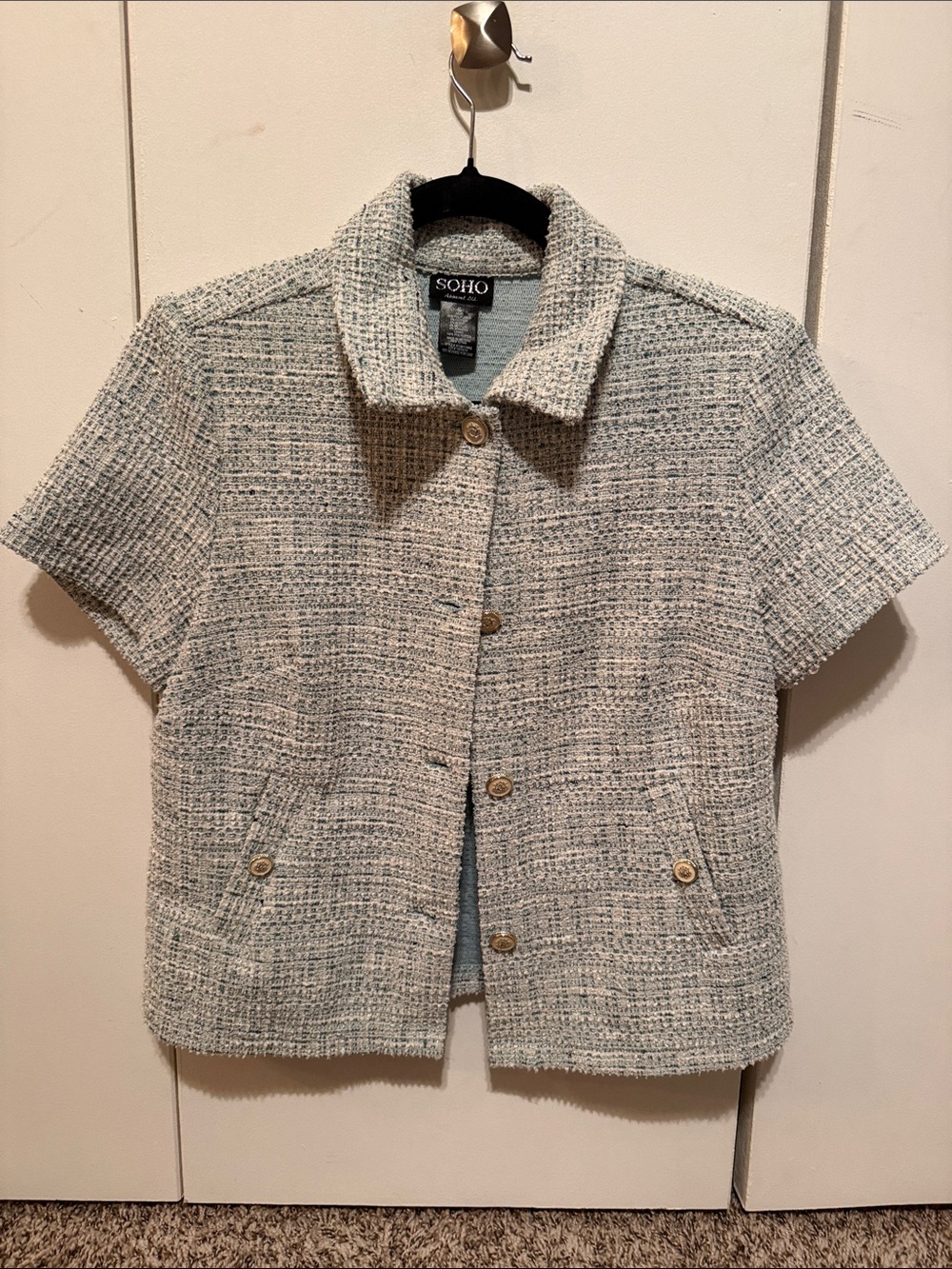 SOHO Light Blue Tweed Short-Sleeve Blouse